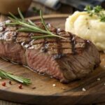 Perfectly Cooked Sirloin Steak with Herbs and Mashed Potatoes