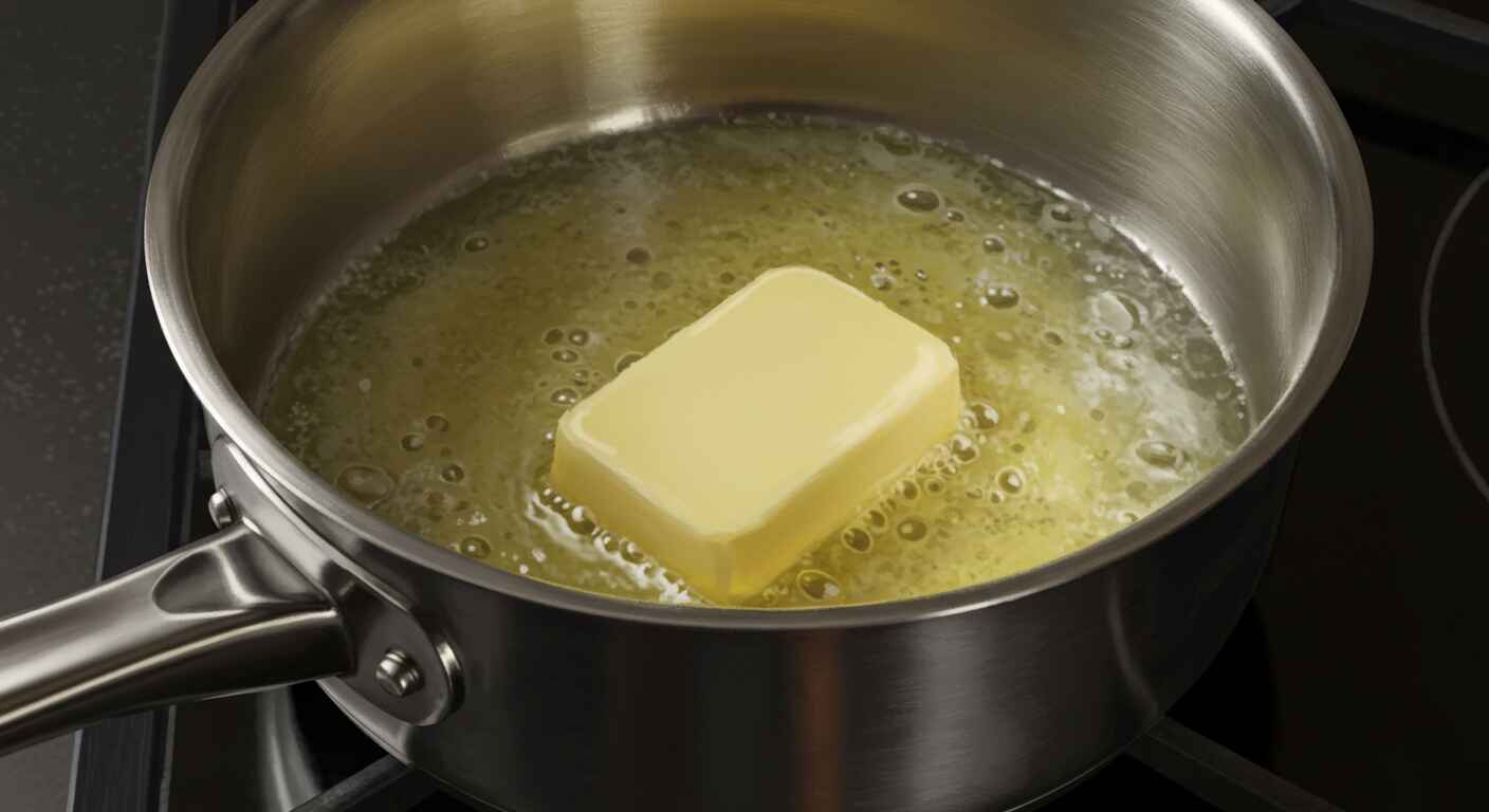 Melting butter in saucepan for Hello Fresh cream sauce base recipe