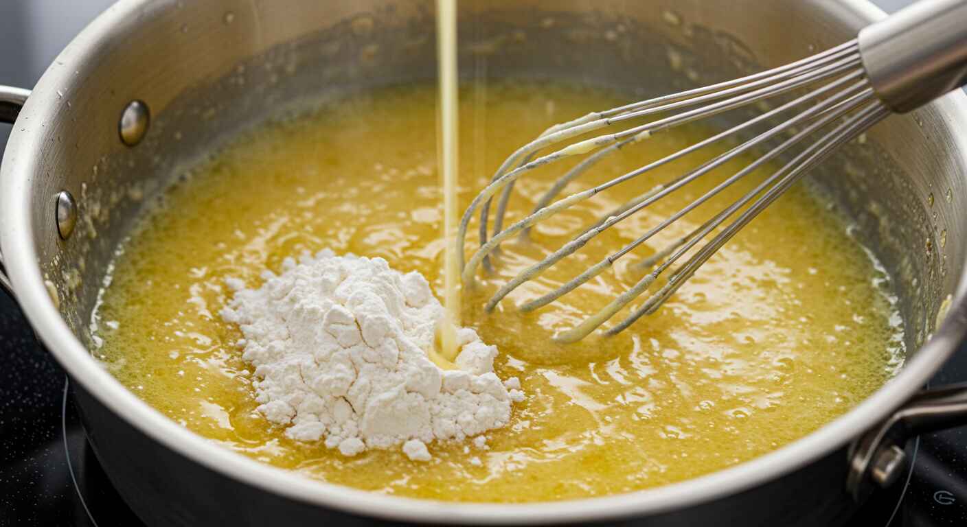 Whisking flour into butter for Hello Fresh cream sauce base