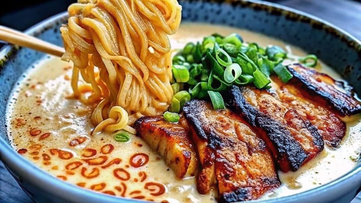 Professional Cooking Techniques For Fiery Chicken Ramen Showing Chicken Searing And Creamy Garlic Sauce Preparation